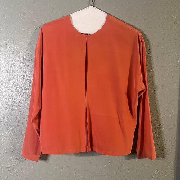 Peach Silk Blouse Linda Allard Ellen Tracy VTG Silk Blouse sz 12 Faux split fron - Picture 1 of 10